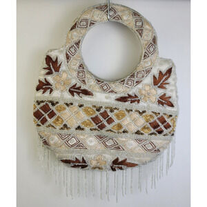Handbag Baguette Purse Beaded Fringe Embroidered Floral Boho Western Fall Colors